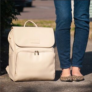 Cream Textured Backpack with Structured Design